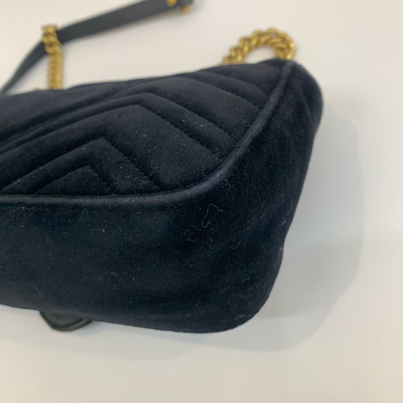 Gucci/古馳絲絨馬蒙22黑色鏈條斜挎包-14