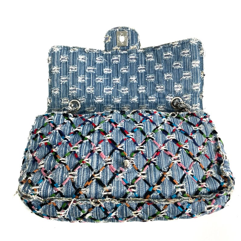 △ Chanel 香奈兒 Blue Canvas Silver Tone Metal Chain Shoulder Bag No.23 藍色帆布銀色金屬鎖鏈肩背袋No.23 - 257022411-11