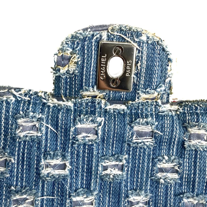 △ Chanel 香奈兒 Blue Canvas Silver Tone Metal Chain Shoulder Bag No.23 藍色帆布銀色金屬鎖鏈肩背袋No.23 - 257022411-12