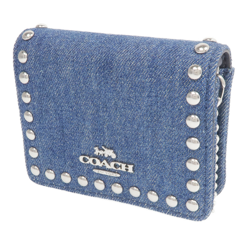 COACH 牛仔布Mini Chain Shoulder銀扣鏈帶肩背袋-2