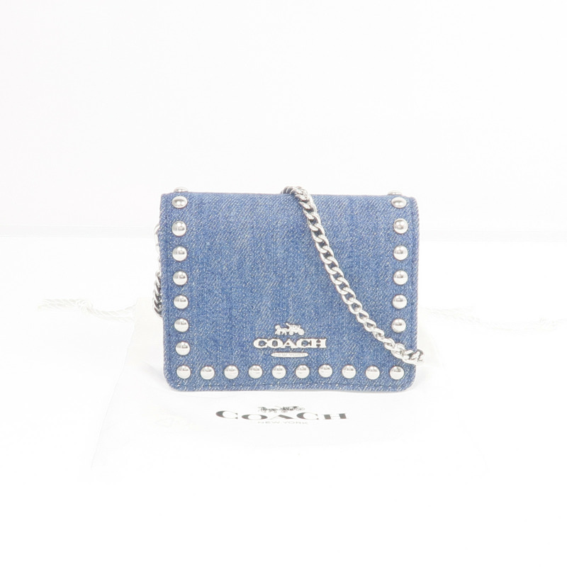 COACH 牛仔布Mini Chain Shoulder銀扣鏈帶肩背袋-14