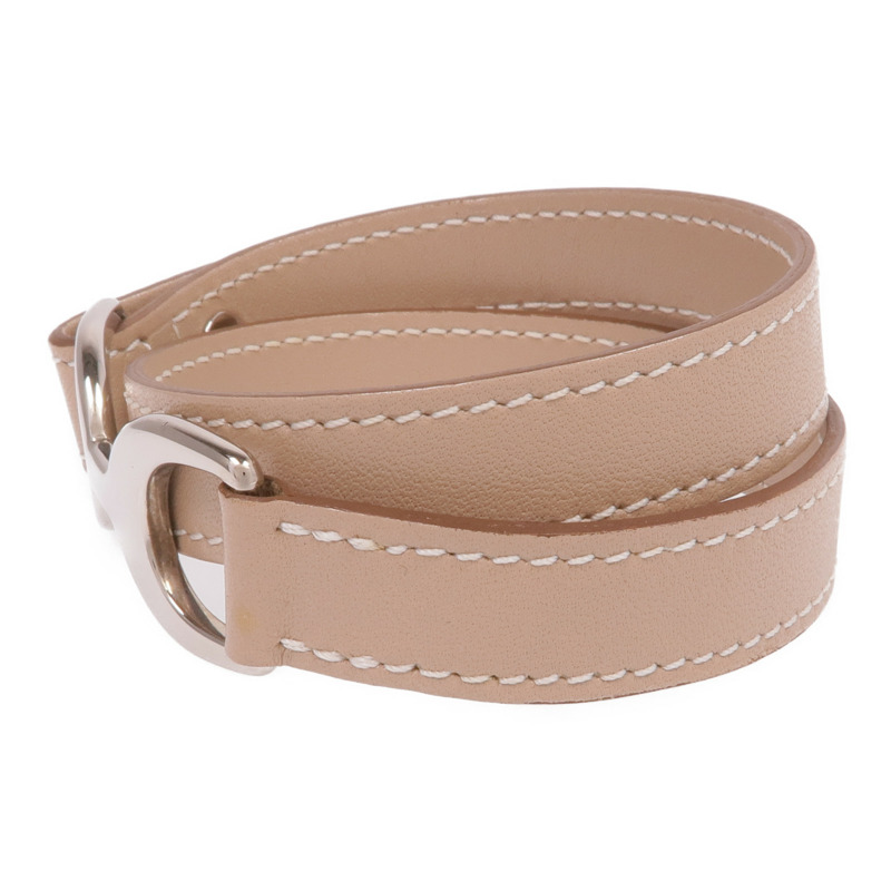 HERMES Swift皮革Baby Pavane Double Tour Bracelet銀扣手帶Etoupe-1