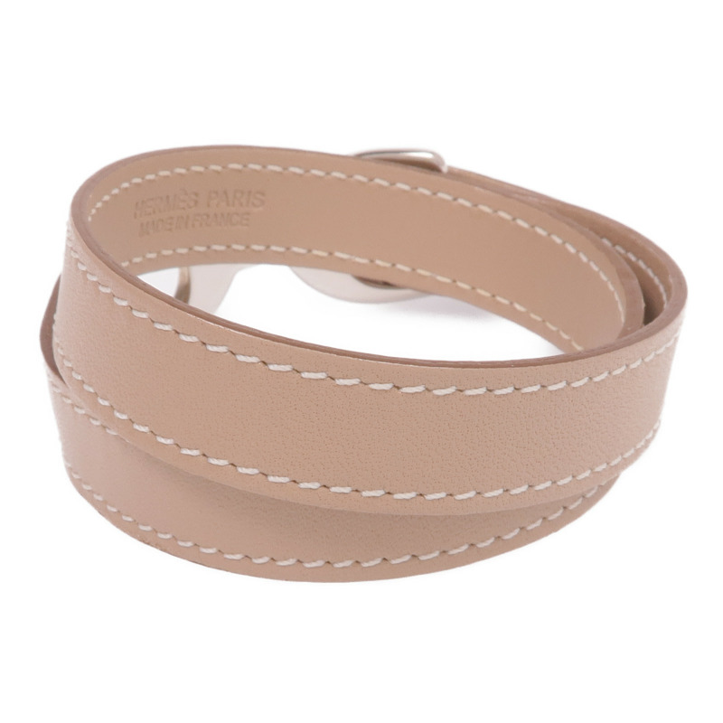 HERMES Swift皮革Baby Pavane Double Tour Bracelet銀扣手帶Etoupe-2