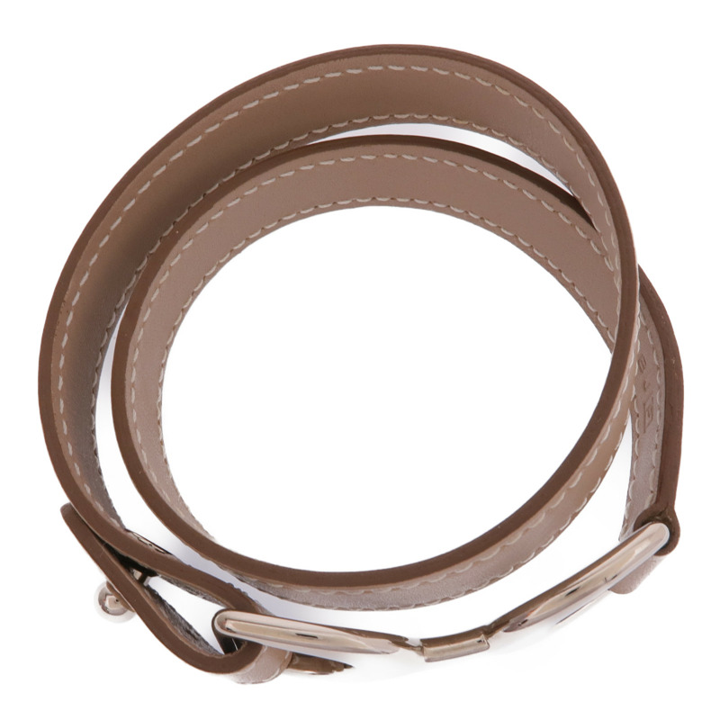 HERMES Swift皮革Baby Pavane Double Tour Bracelet銀扣手帶Etoupe-3