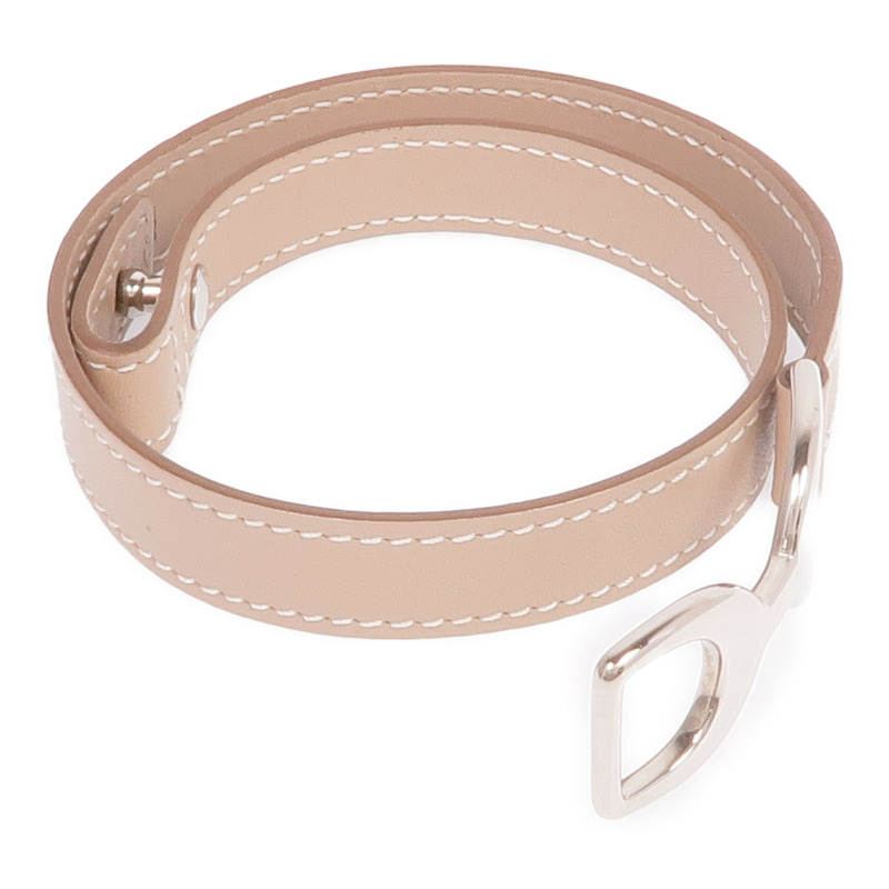 HERMES Swift皮革Baby Pavane Double Tour Bracelet銀扣手帶Etoupe-6