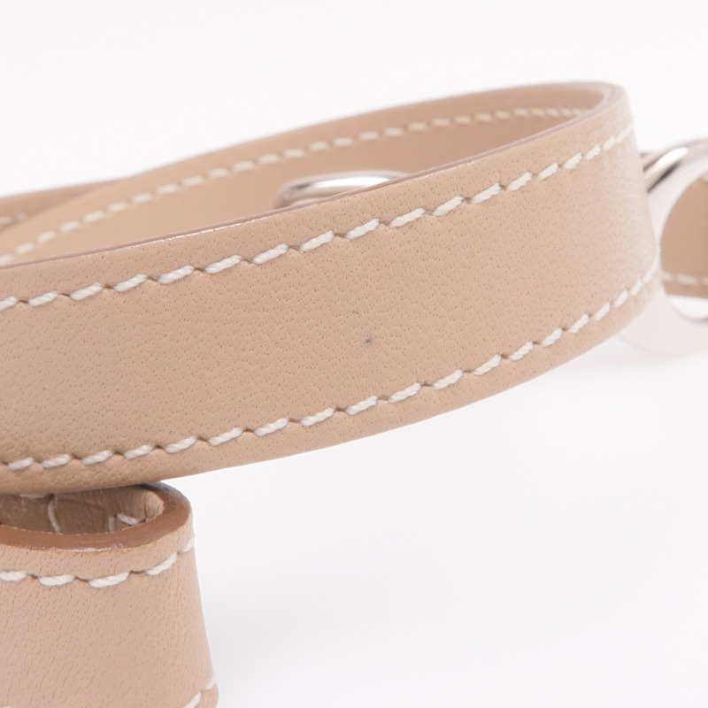 HERMES Swift皮革Baby Pavane Double Tour Bracelet銀扣手帶Etoupe-10