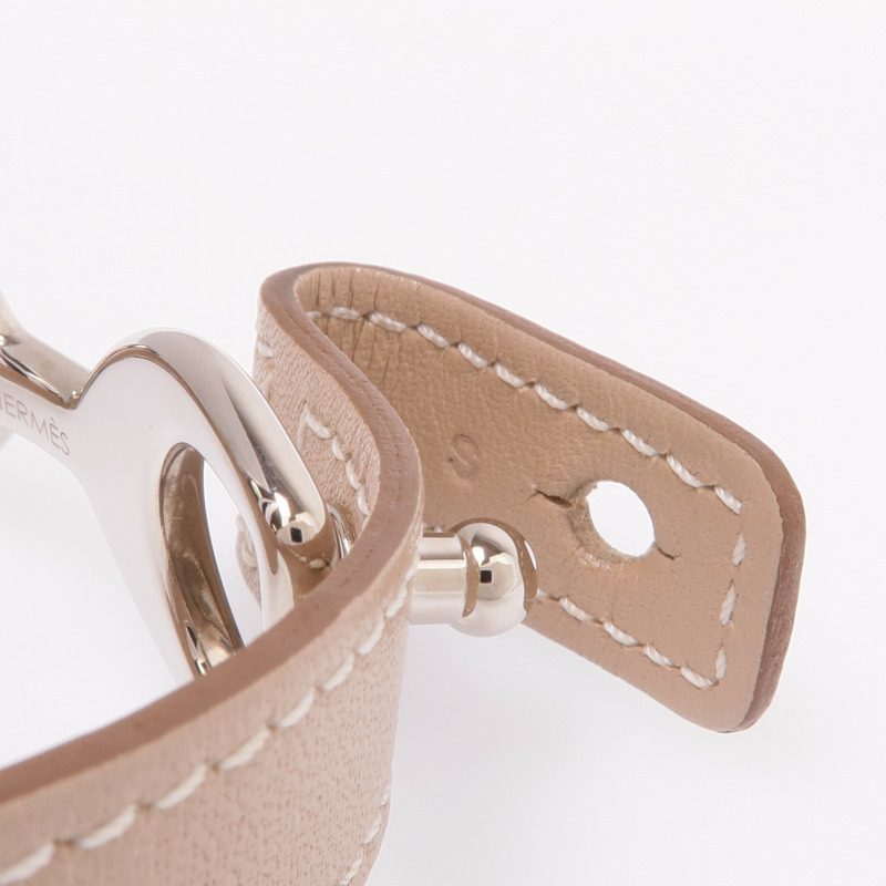HERMES Swift皮革Baby Pavane Double Tour Bracelet銀扣手帶Etoupe-11