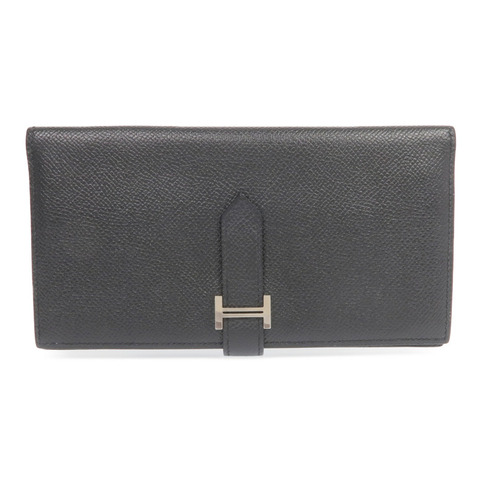 HERMES Epsom皮革Bearn Long Wallet銀扣長錢包Noir