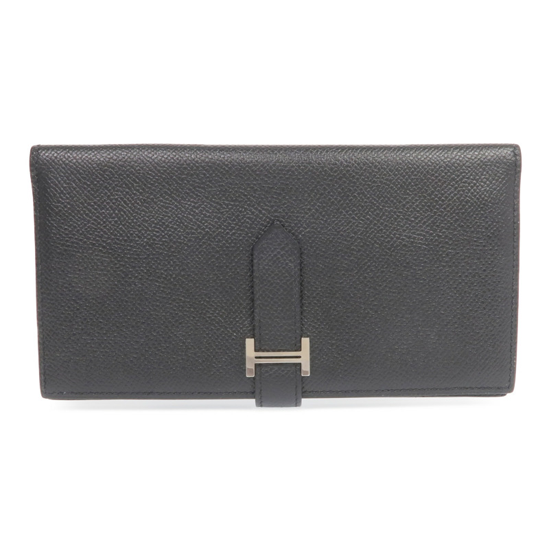 HERMES Epsom皮革Bearn Long Wallet銀扣長錢包Noir-0