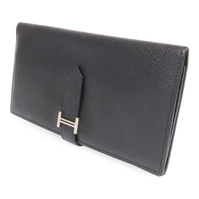 HERMES Epsom皮革Bearn Long Wallet銀扣長錢包Noir-2