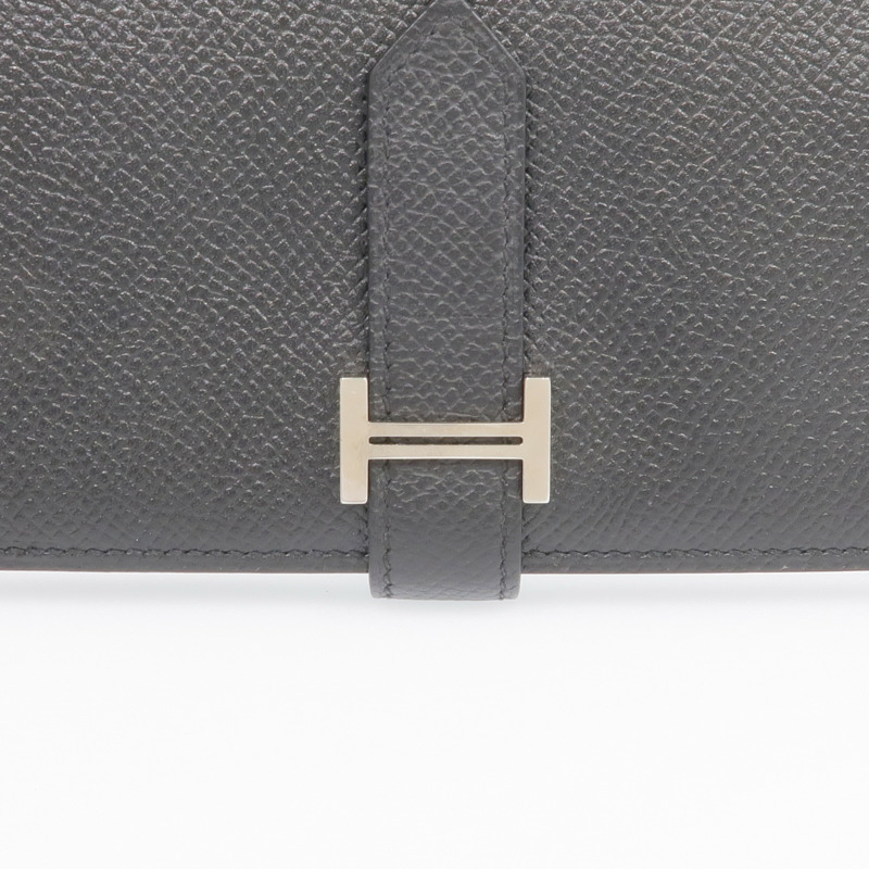 HERMES Epsom皮革Bearn Long Wallet銀扣長錢包Noir-10