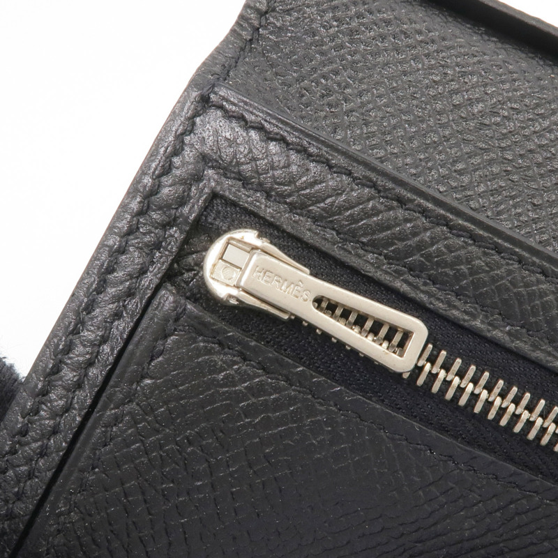 HERMES Epsom皮革Bearn Long Wallet銀扣長錢包Noir-12