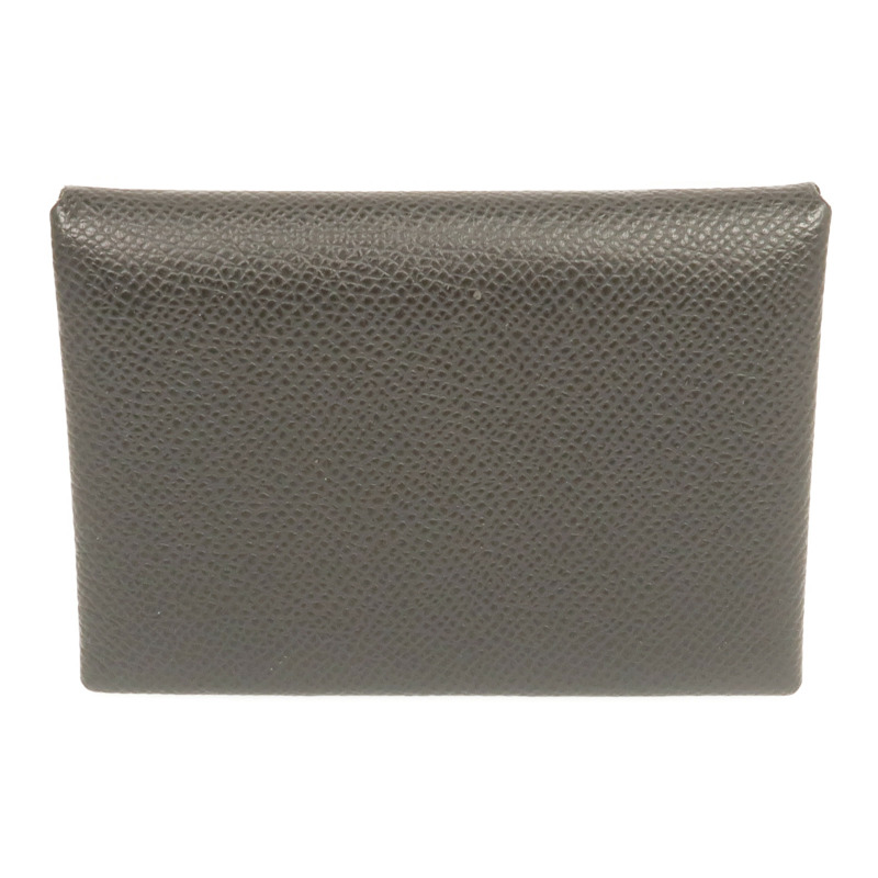 HERMES Epsom皮革Calvi Duo銀扣卡片套Graphite-0