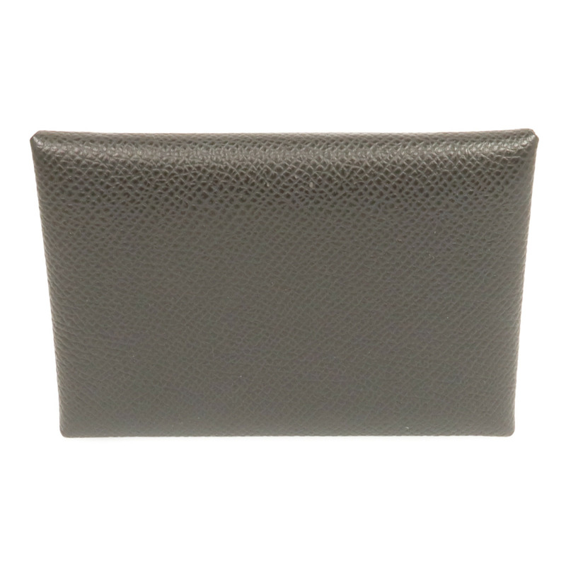 HERMES Epsom皮革Calvi Duo銀扣卡片套Graphite-1