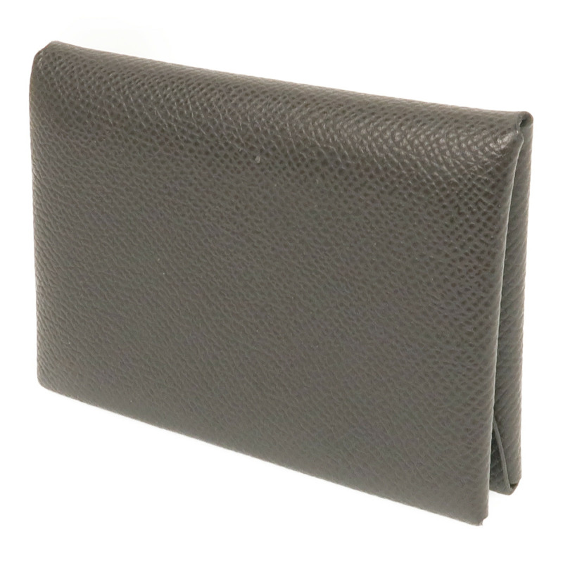 HERMES Epsom皮革Calvi Duo銀扣卡片套Graphite-2