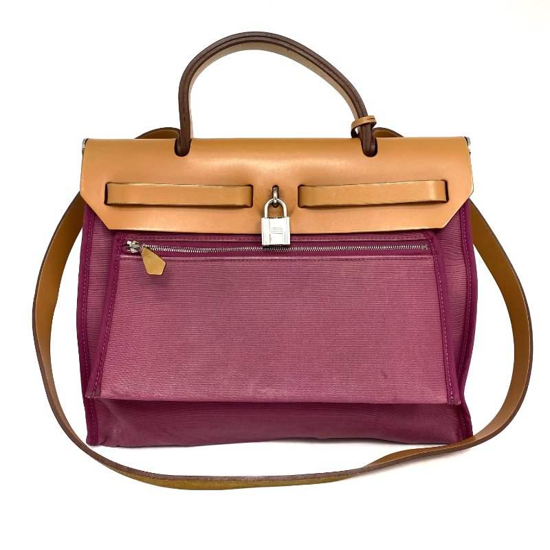☆ Hermes 愛馬仕 Purple & Beige Canvas & Smooth Calfskin Herbag 31 2Way Bag [P] 紫色和米色帆布和滑面小牛皮31兩用袋 [P] - 257022688-2