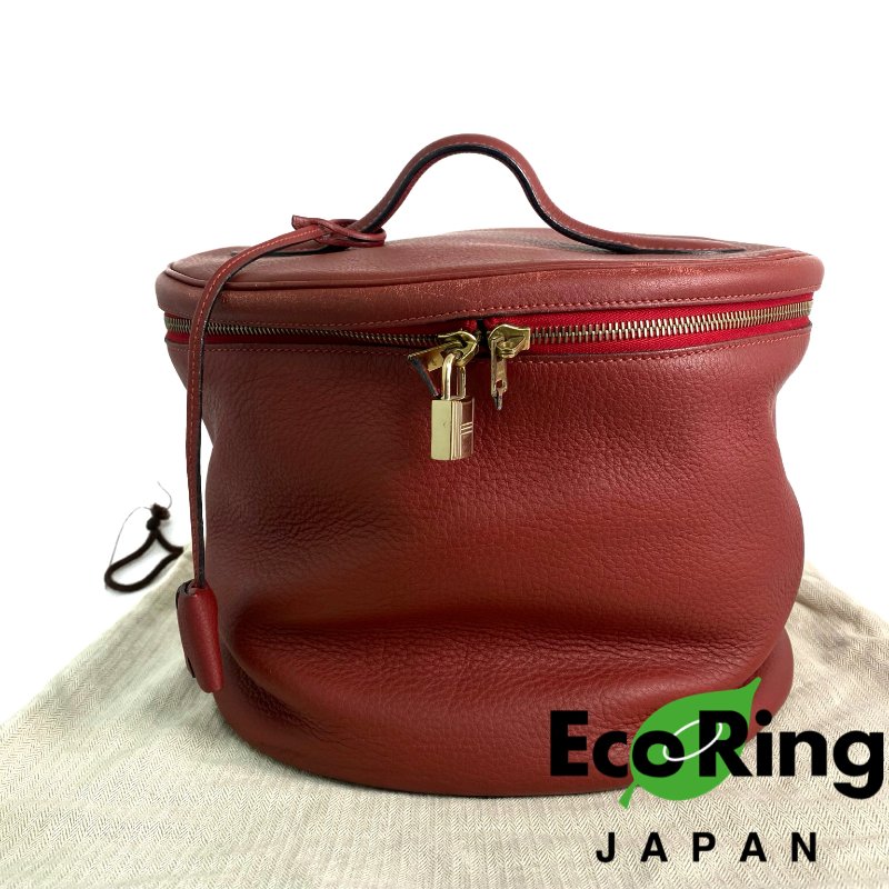 △ Hermes 愛馬仕 Brown Red Clemence Calfskin Gold Plated Metal Intercity Vanity Case Stamp [R] 棕紅色粒紋小牛皮鍍金金屬化妝箱[R]刻 - 257020922-0