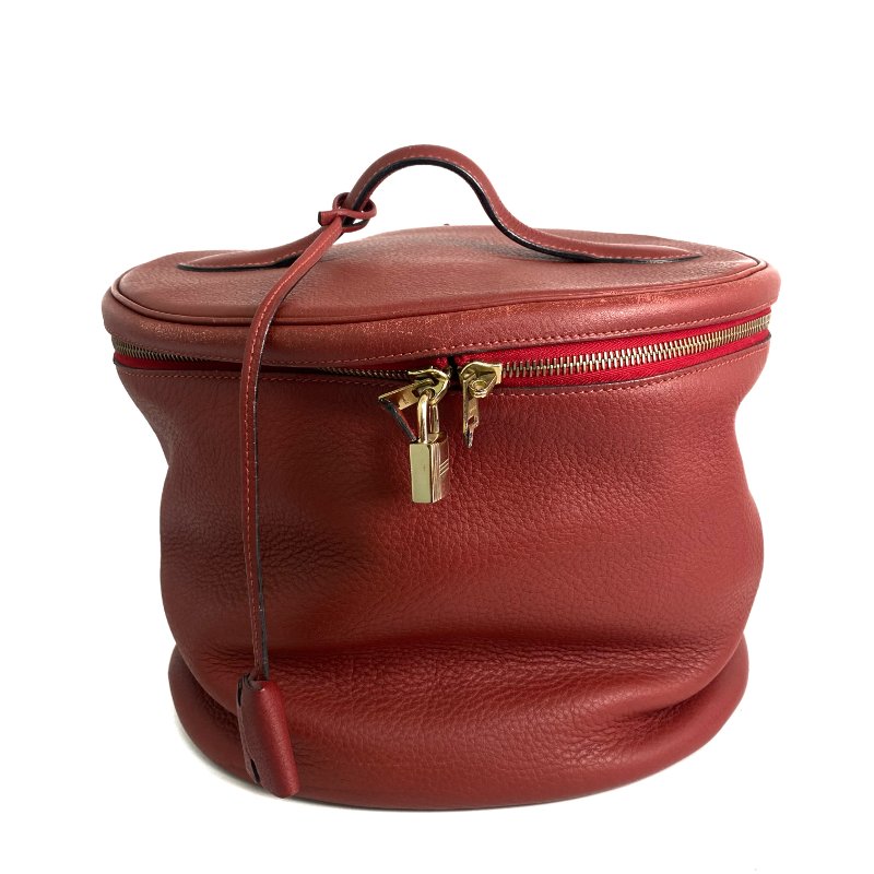 △ Hermes 愛馬仕 Brown Red Clemence Calfskin Gold Plated Metal Intercity Vanity Case Stamp [R] 棕紅色粒紋小牛皮鍍金金屬化妝箱[R]刻 - 257020922-1