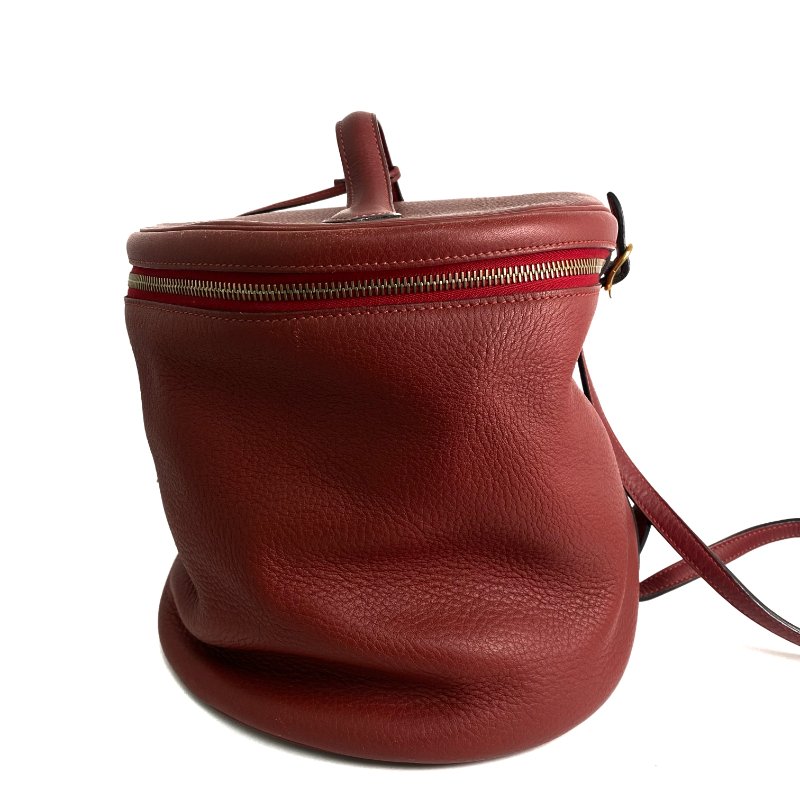 △ Hermes 愛馬仕 Brown Red Clemence Calfskin Gold Plated Metal Intercity Vanity Case Stamp [R] 棕紅色粒紋小牛皮鍍金金屬化妝箱[R]刻 - 257020922-3