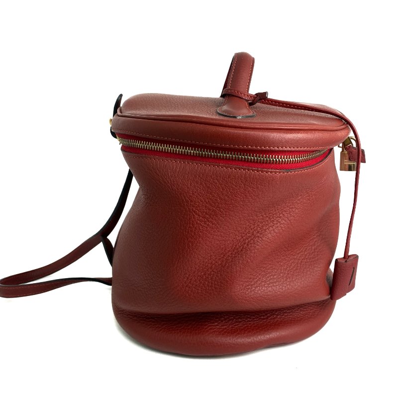 △ Hermes 愛馬仕 Brown Red Clemence Calfskin Gold Plated Metal Intercity Vanity Case Stamp [R] 棕紅色粒紋小牛皮鍍金金屬化妝箱[R]刻 - 257020922-4