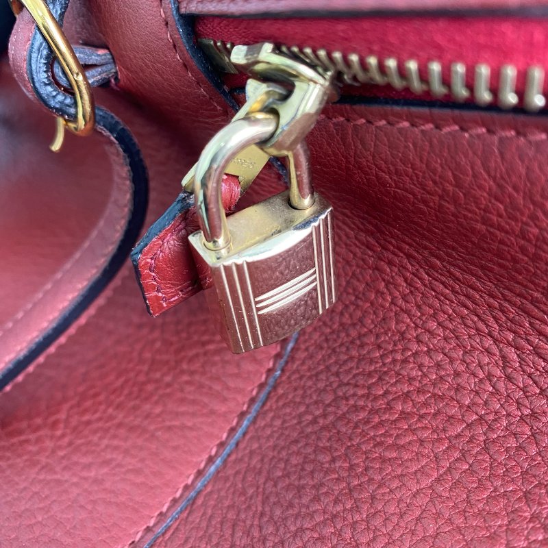 △ Hermes 愛馬仕 Brown Red Clemence Calfskin Gold Plated Metal Intercity Vanity Case Stamp [R] 棕紅色粒紋小牛皮鍍金金屬化妝箱[R]刻 - 257020922-25