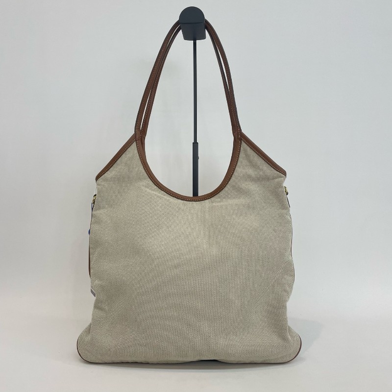 MiuMiu/繆繆米色拼焦糖色編織手提托特包芯片款-1