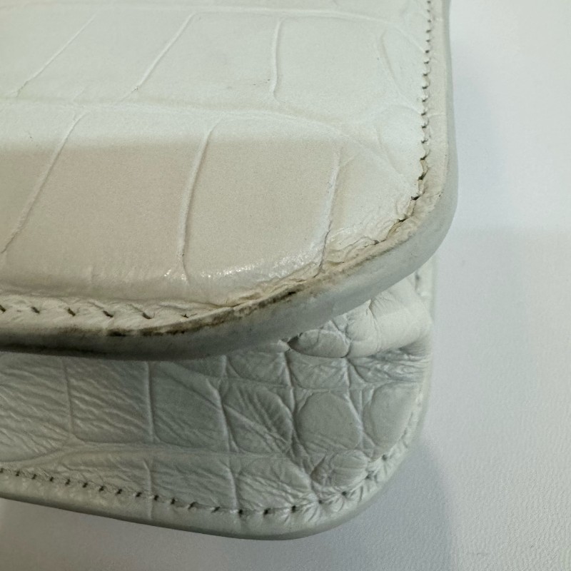 Balenciaga/巴黎世家Gossip白色雙B鱷魚壓紋小牛皮相機包斜挎單肩包-12