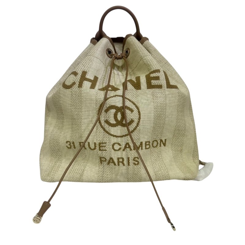 【美收精品】CHANEL茶白色帆布肩背包 4-494-0