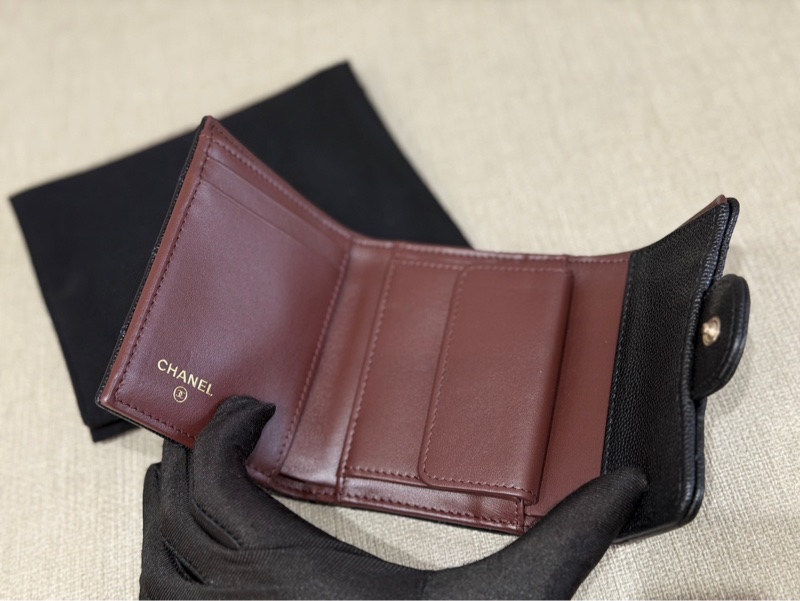 Chanel 黑荔枝紋金釦短夾 閒置新/芯片-3