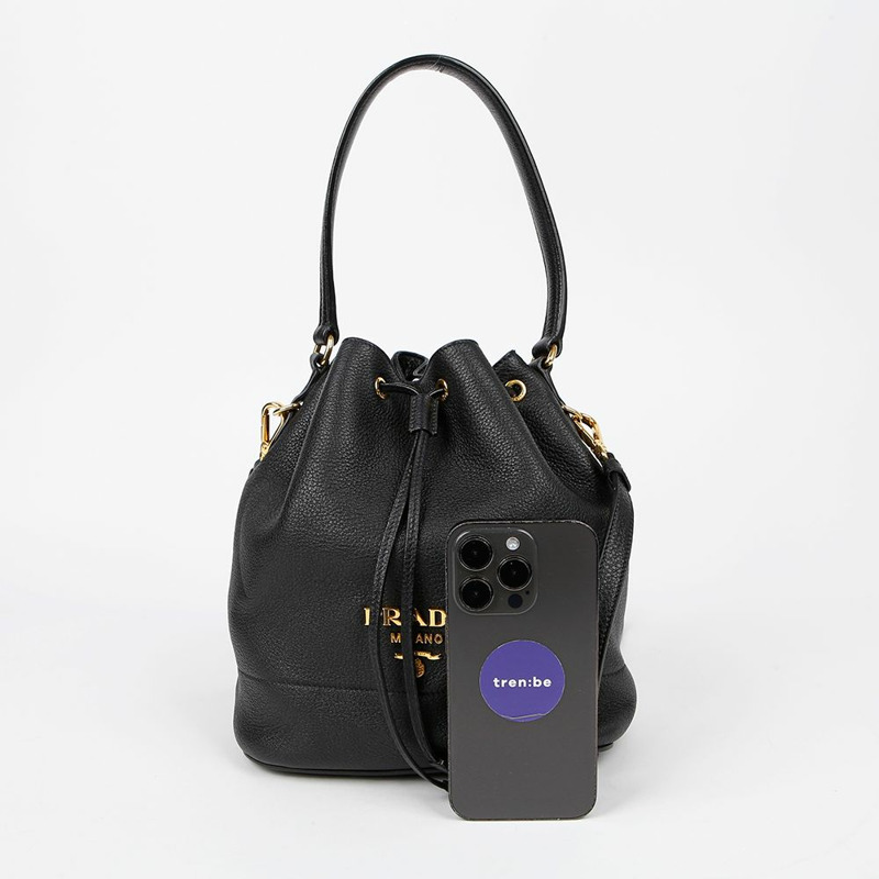 PRADA 1BE018 金屬Logo水桶手提單肩包-6