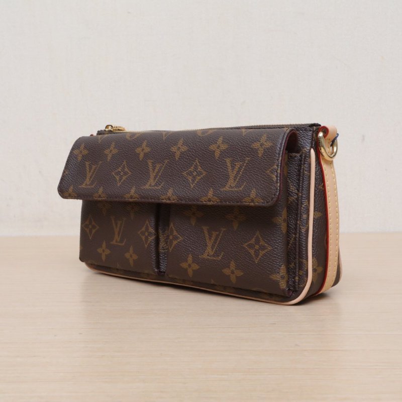 LOUIS VUITTON VIVACITÈ駱駝手袋老花PVC金扣晶片肩背包-4