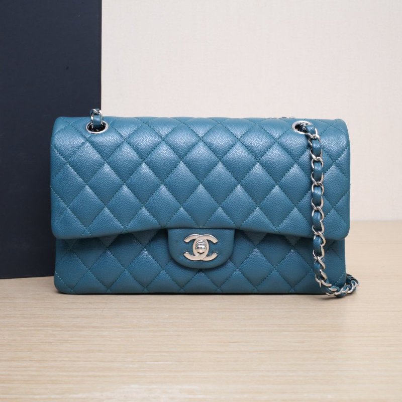 CHANEL CF口蓋包中號25.526開銀扣綠色荔枝牛皮肩背包-0