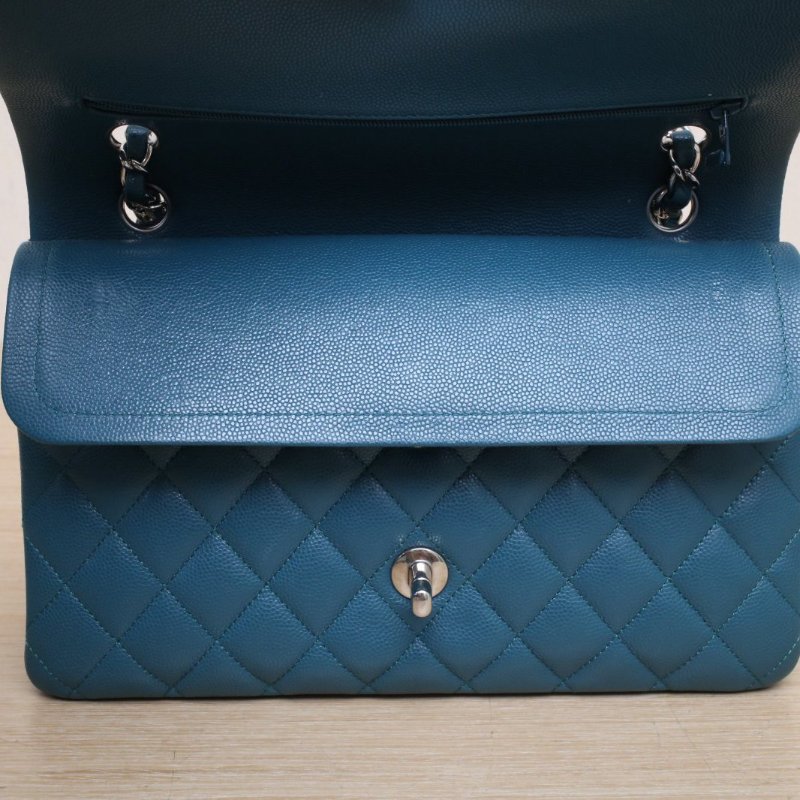 CHANEL CF口蓋包中號25.526開銀扣綠色荔枝牛皮肩背包-2