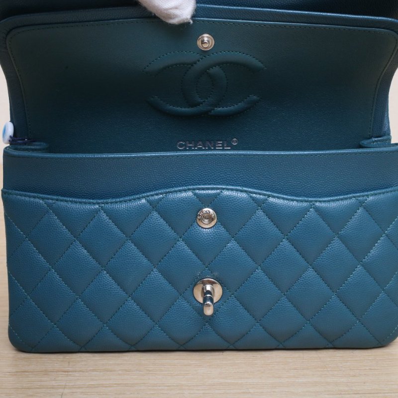 CHANEL CF口蓋包中號25.526開銀扣綠色荔枝牛皮肩背包-3