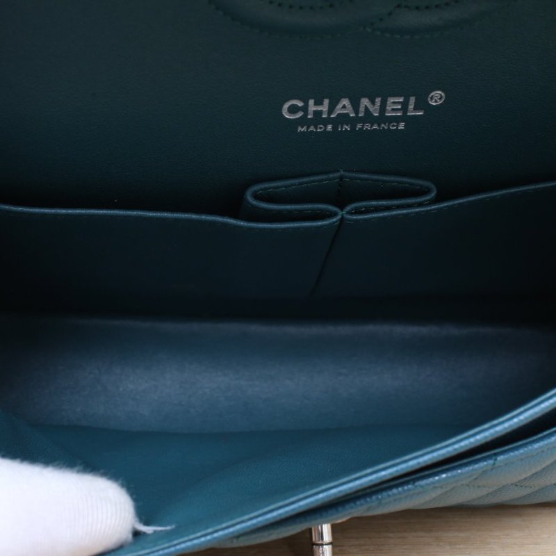 CHANEL CF口蓋包中號25.526開銀扣綠色荔枝牛皮肩背包-4