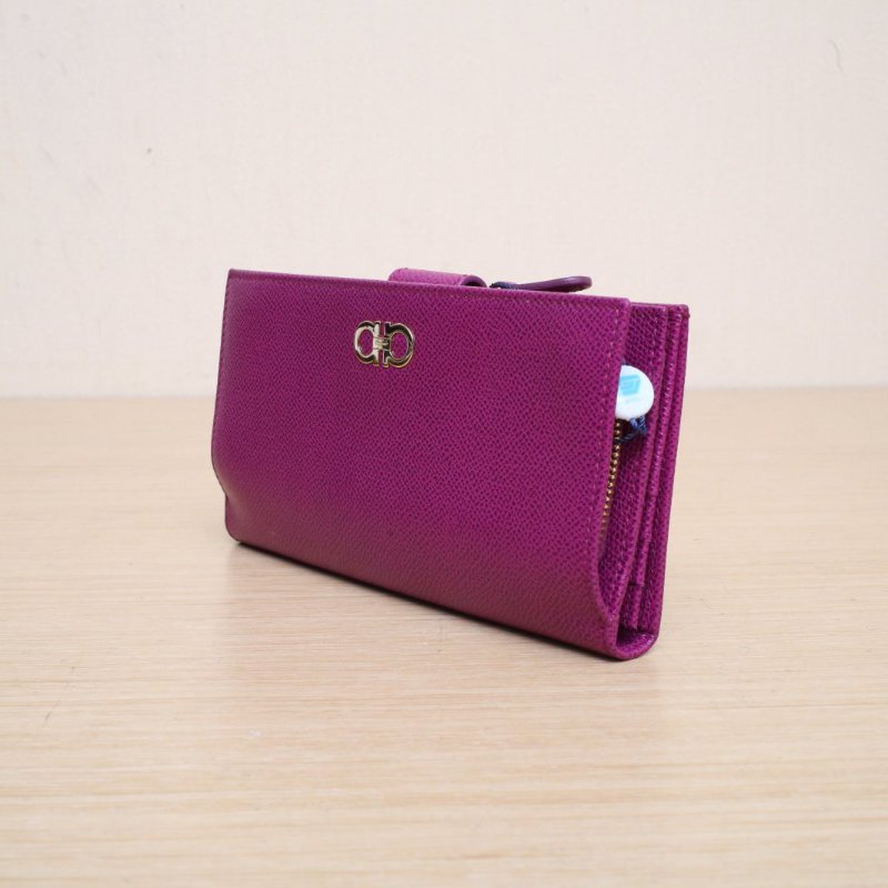 FERRAGAMO 紫色牛皮LOGO徽標長款錢包肩背包-3