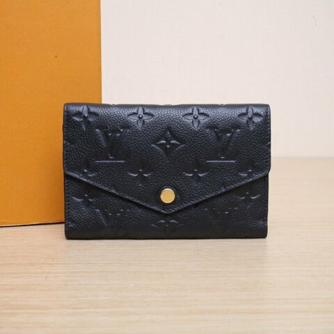 LOUIS VUITTON 黑色牛皮2016三折短款錢包肩背包