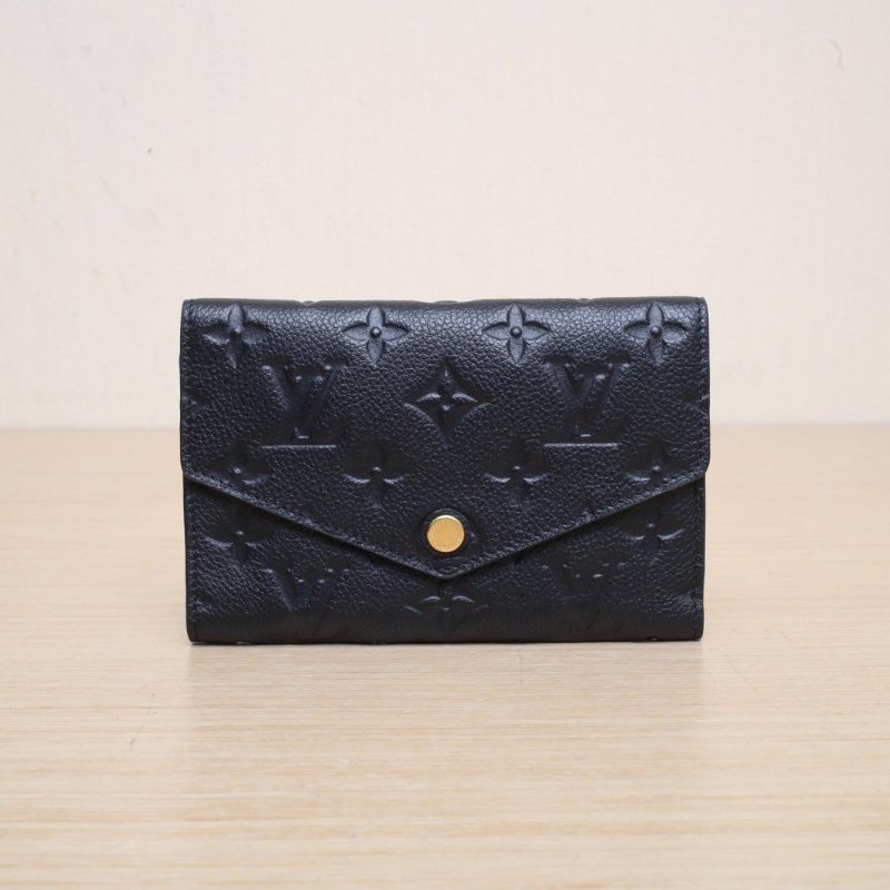 LOUIS VUITTON 黑色牛皮2016三折短款錢包肩背包-1