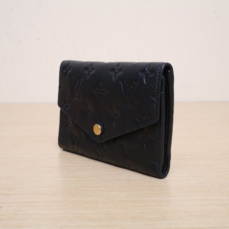 LOUIS VUITTON 黑色牛皮2016三折短款錢包肩背包-3