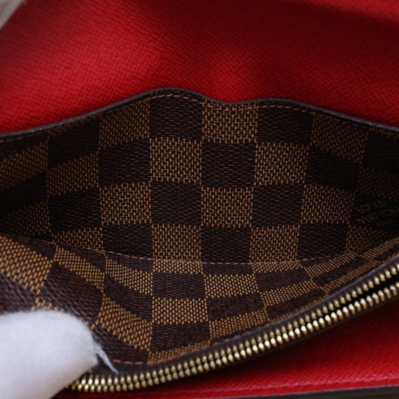 LOUIS VUITTON 棕色棋盤格PVC2016長款豆豆錢包肩背包-2