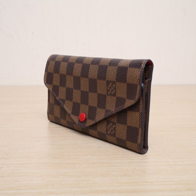 LOUIS VUITTON 棕色棋盤格PVC2016長款豆豆錢包肩背包-3