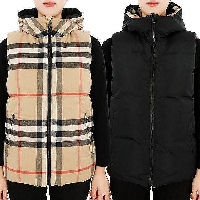 💎Han's house精品服飾💎Burberry 格紋 羽絨 連帽 可拆 背心 雙面穿-2