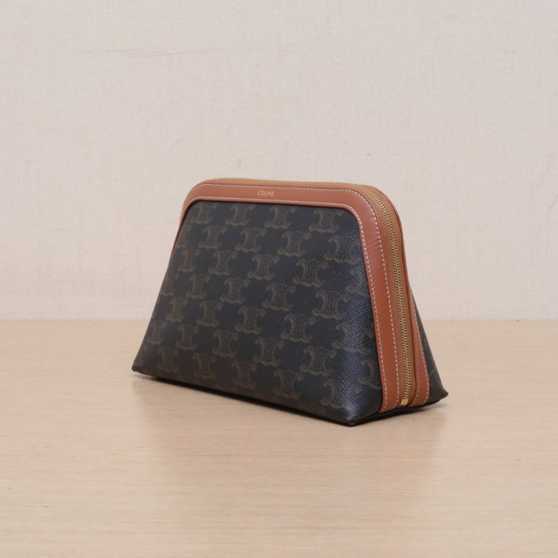 CELINE 老花PVC金扣Triomphe凱旋門標誌印花Canvas化妝包肩背包-2