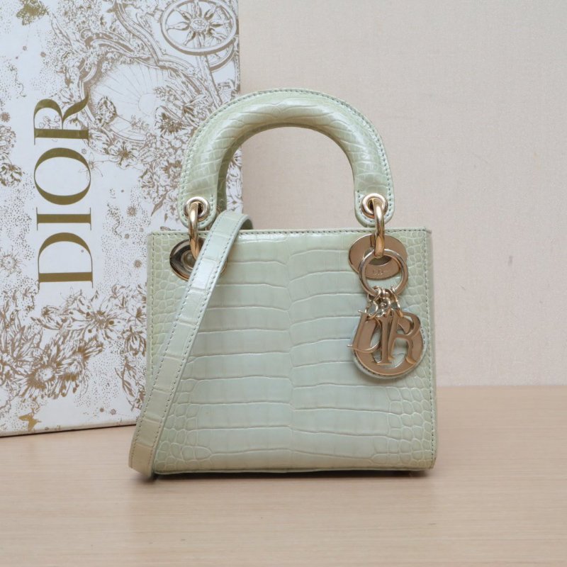 DIOR Lady戴妃包三格綠色鱷魚皮金扣2017鱷魚肩背包-0
