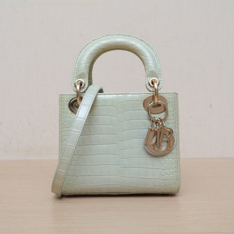DIOR Lady戴妃包三格綠色鱷魚皮金扣2017鱷魚肩背包-1