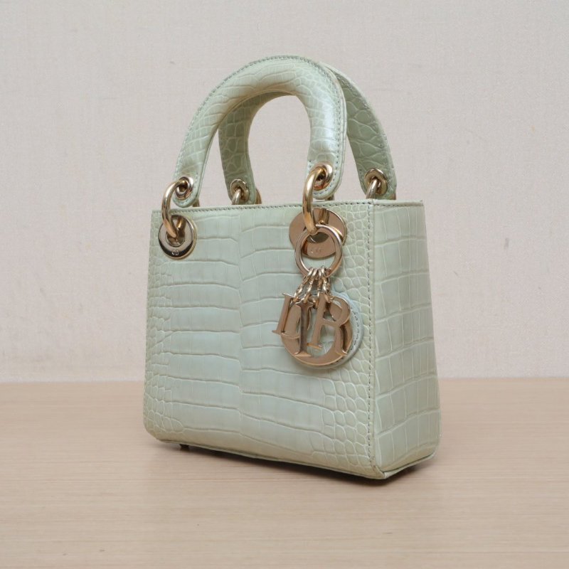 DIOR Lady戴妃包三格綠色鱷魚皮金扣2017鱷魚肩背包-4