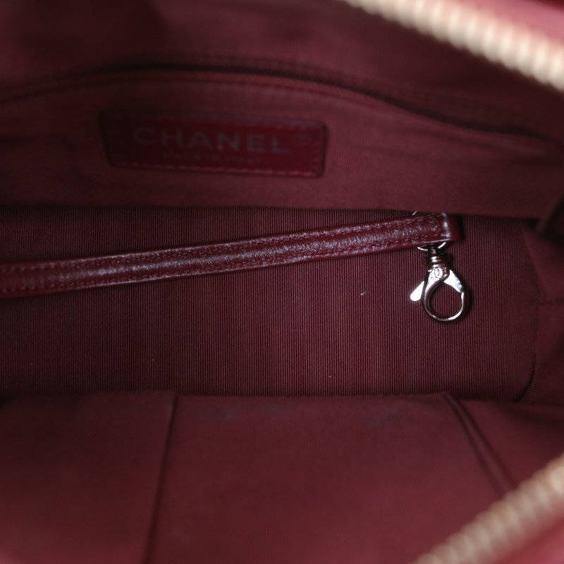 CHANEL GABRIELLE流浪小號20紅色牛皮/帆布24開金銀扣貓頭鷹印花帆布肩背包-2