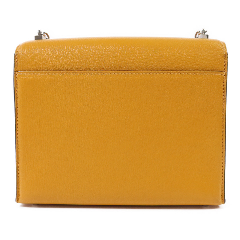 HERMES Chevre皮革Verrou Mini銀扣鏈帶肩背袋Jaune Ambre-1