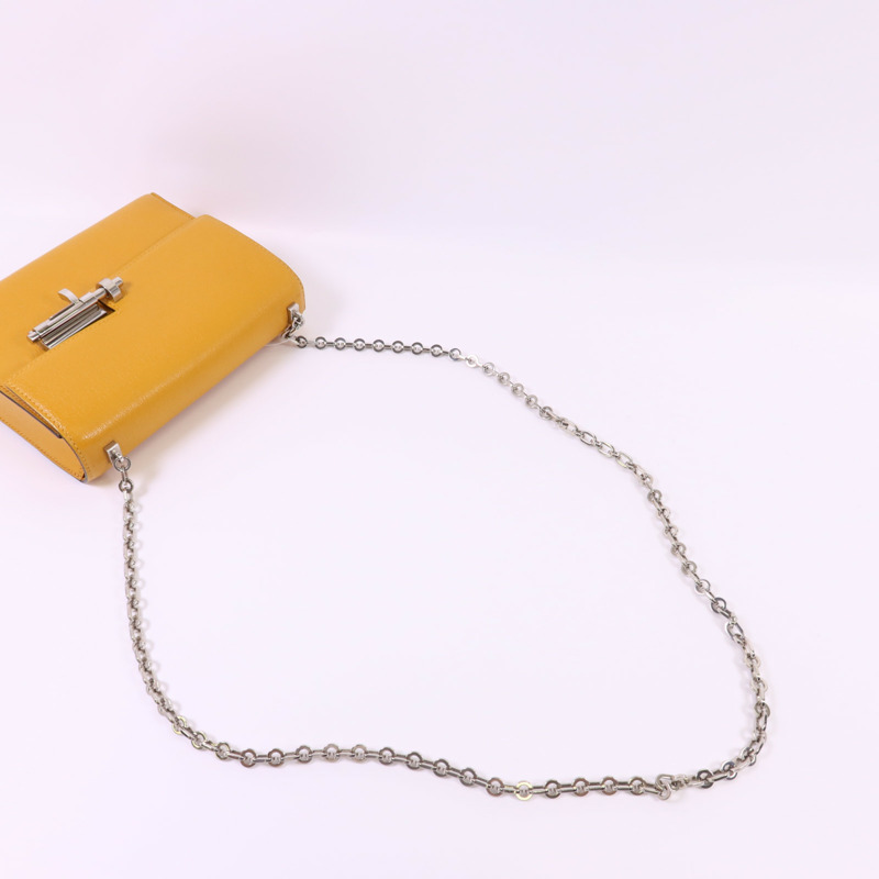 HERMES Chevre皮革Verrou Mini銀扣鏈帶肩背袋Jaune Ambre-4