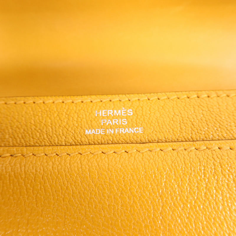 HERMES Chevre皮革Verrou Mini銀扣鏈帶肩背袋Jaune Ambre-6